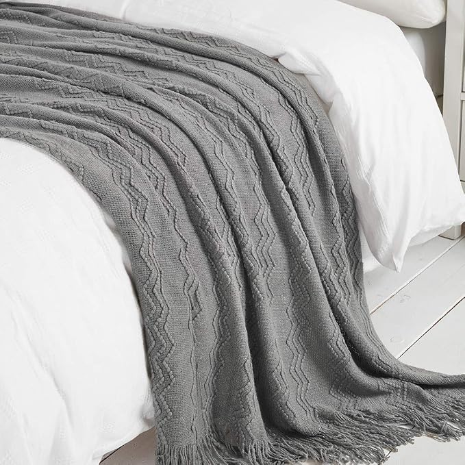 BOURINA Dark Grey Throw Blanket 60x80 Inch Knitted Soft Throw Sofa Blanket | Knitted Throw Blanket 60x80 Inches, Soft Lightweight Boho Weave Throw Decorative Couch Blanket for Living Room Bedroom Chair