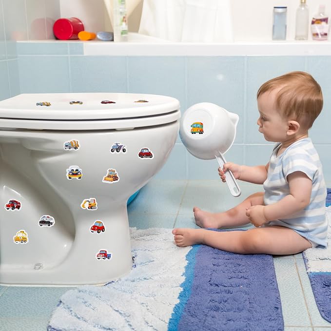 Chinco 120 Pcs Pee Targets for Boys Training Toilet Tinkle Flushable Paper Stickers You Pee on Boys Potty Training Targets Potty Aids Flushable Chart for Toddlers Use(Cute Cars Style)