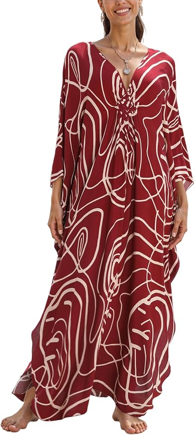 Mumu Dresses for Women Plus Size, Bohemian Kaftan Beach Cover Up Long Maxi Nightgown Soft Loungewear