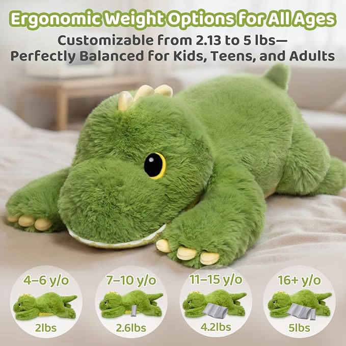 Weighted Stuffed Animals with Microwavable Heating Pad - 5lb Adjustable, Heatable & Coolable Dinosaur Plush for Relaxation, Removable Inner Pad, Plush Gift for Kids Adults (23 Inch)