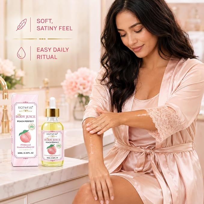 Peach Body Oil, 2.02 Fl Oz, Lightweight Body Moisturizer Oil with Dropper, Peach Scented Skin Care Oil for Dry-Feeling Skin, Massage and Daily Body Care (2.02 Fl Oz (Pack of 3))