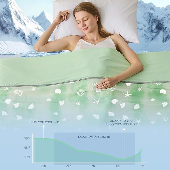 Cooling Blanket King Size (90"x108"), Double Sided Ice Cold Blanket for Hot Sleepers, Transfer Heat to Keep Cool, Soft Lightweight for Night Sweats, Bed & Couch, Ocean Design
