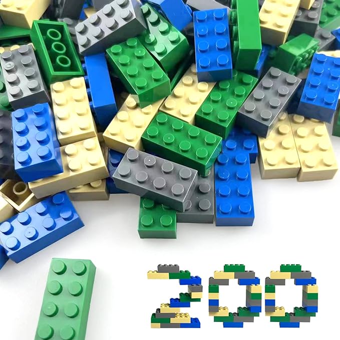 200 Piece Classic Building Bricks, 2x4 Building Blocks STEM Creative Building Toys, Blue, Gray, Green, Sand