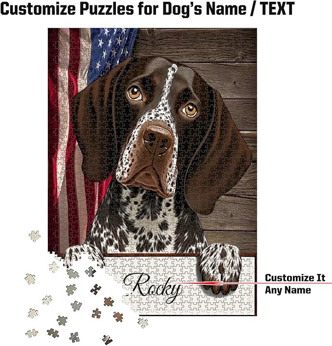 Custom Wooden Jigsaw Puzzles with Your Dog's Name on German Shorthaired Pointer Art Print - 300 500 1000PCS Puzzles Game and Home Wall Decor