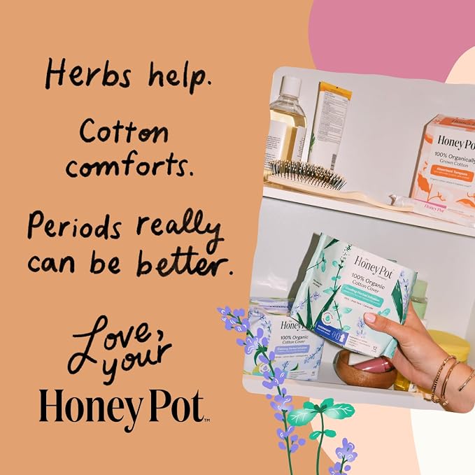 Honey Pot - Herbal Everyday Panty Liners for Women - Infused w/Essential Oils for Cooling Effect & Organic Cotton Cover – Medium Pack -Feminine Care - 50 ct