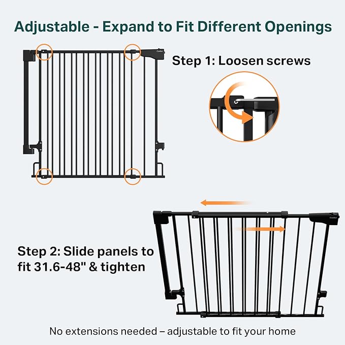 Cumbor Expandable 31.6-48" Baby Gate for Stairs, Hardware Mounted, 2-in-1 No Bottom Bar Dog Gate Indoor, Pet Gate for Doorways with Large Walk Thru Door, Child-Proof Safety Gate for Kids (Black)