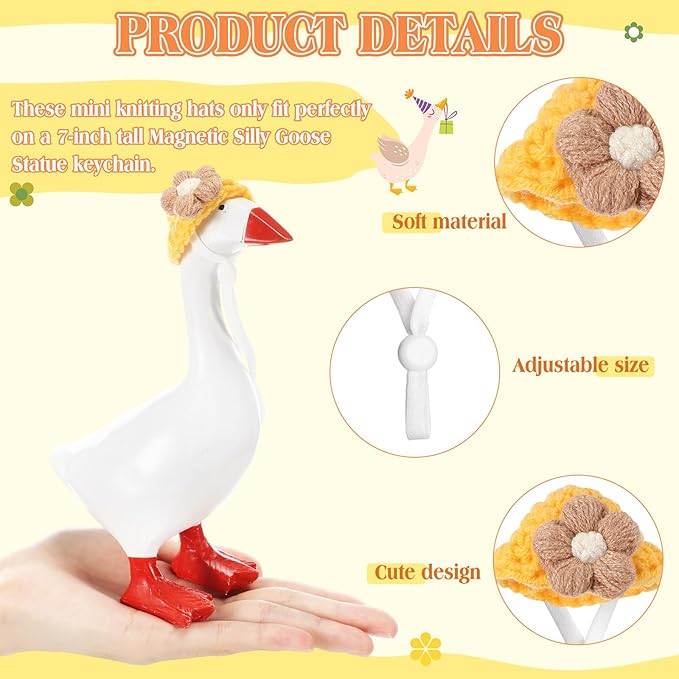 Geyoga 6 Pcs Mini Knitted Hats 7 Inch Goose Outfits Hat with Adjustable Strap Mini Porch Goose Headwear for Statue Key Holder
