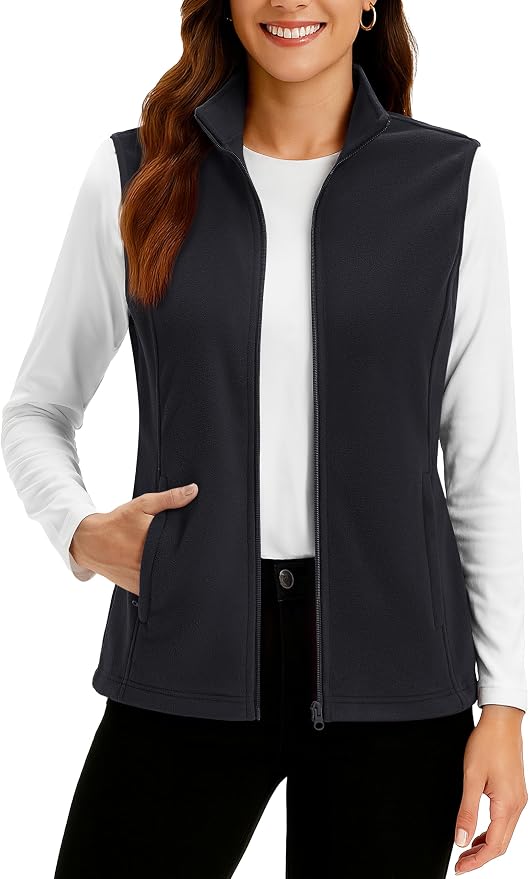 TACVASEN Women's Fleece Vest Lightweight Sleeveless Zip Jacket Outerwear | Soft Polar,Zipper Pockets,Stand Collar,Fall Winter Warm,Outdoor,Athletic,Running,Hiking,Travelling,Golf,Work