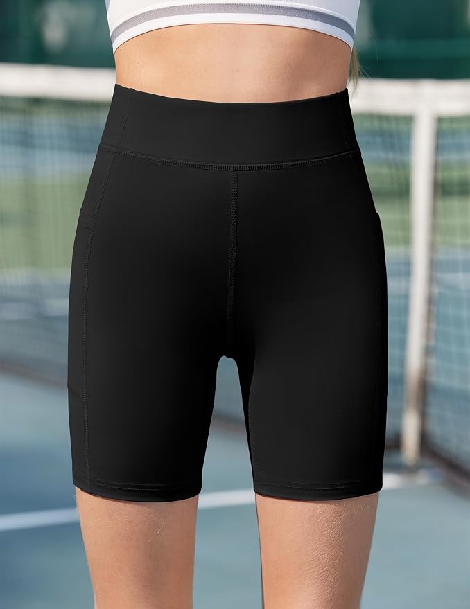 Zaclotre Girls Bike Shorts with Pockets Kids 5" High Waisted Yoga Workout Athletic Running Volleyball Spandex Shorts