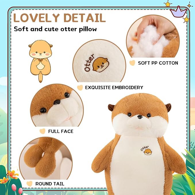Otter Stuffed Animal 27.5" Cute Seal Plush Pillow Big Stuffed Sea Otter Plush Toy Otter Animal Plushies Decor Birthday Gift for Kids Children Girls Boys Yellow