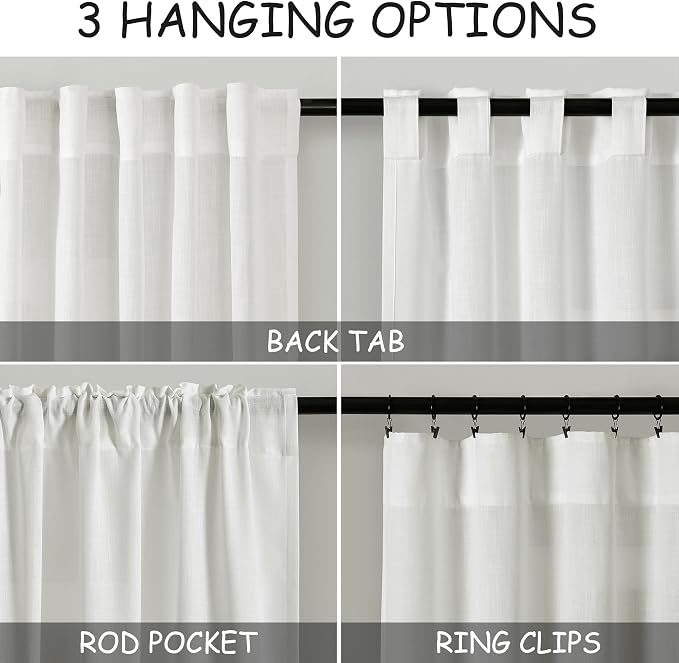 Ivory Kitchen Cafe Curtains 45 Inch Length 2 Panel Set Back Tab Rod Pocket Semi Sheer Light Filtering Short Curtain Farmhosue Small Curtains for Basement Window Bathroom Living Room 52x45 Inches Long