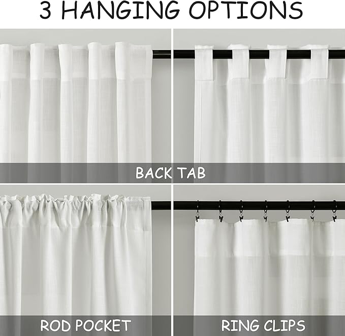 Nanspring Ivory Curtains 2 Panels for Living Room Back Tab Neutral Farmhouse Extra Long Drapes Semi Sheer Linen Curtain 144 Inch Length for Floor to Ceiling High Window Patio Sliding Door