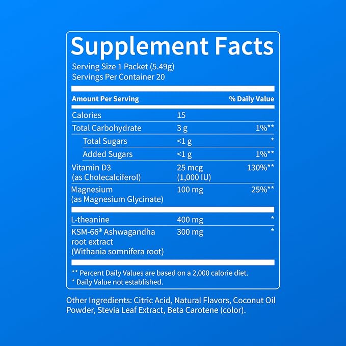 Nello Supercalm Powdered Drink Mix, Cortisol Reducer* and Sleep Aid Supplement, L Theanine, Ksm-66 Ashwagandha, Magnesium Glycinate, Vitamin D 3, No Sugar, Non GMO, On The Go, 20 Ct, Passion Colada