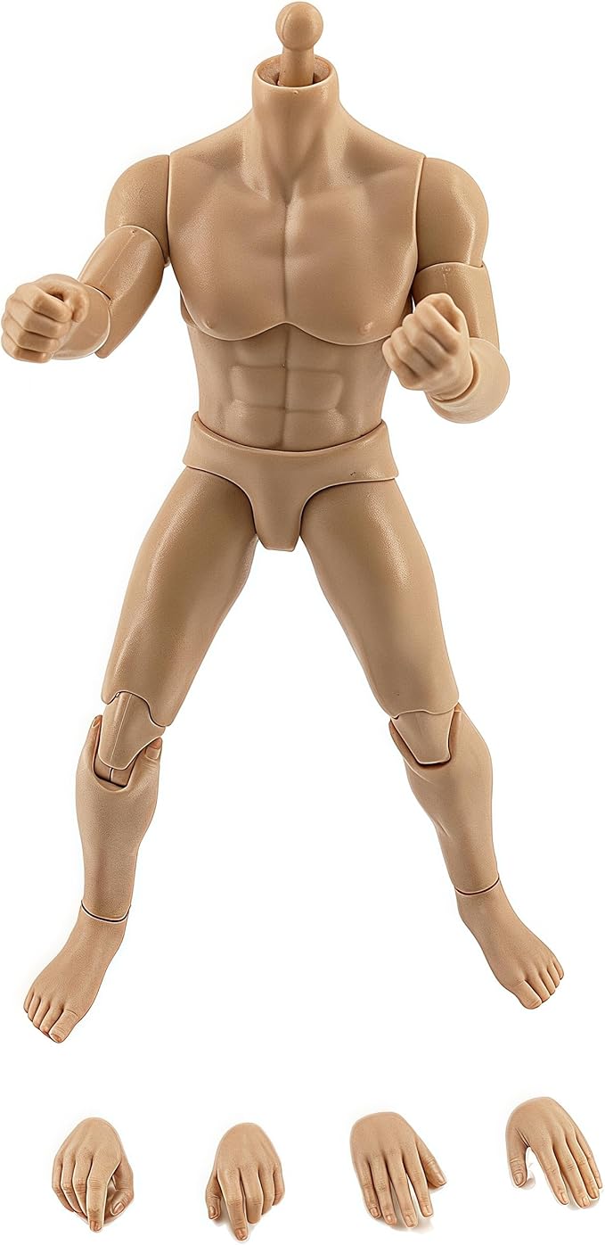 1:12 Male Action Figure Body – 6 Inch Highly Articulated Muscle Figure Base for Custom Military Models, Kitbashing, and Display Builds (2-Part Waist)