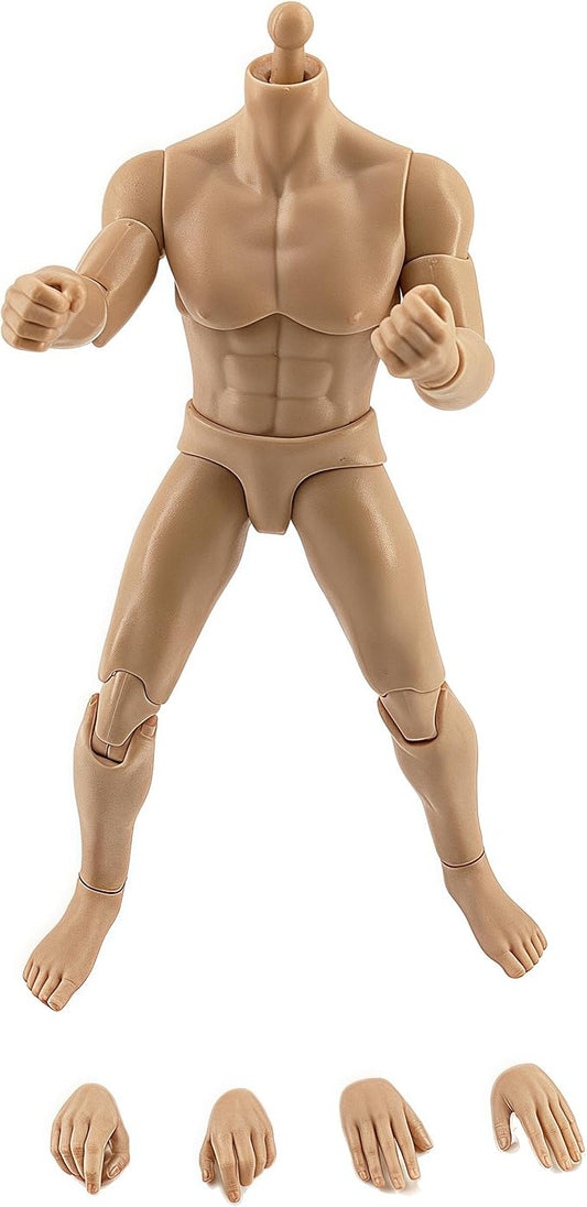 1:12 Male Action Figure Body – 6 Inch Highly Articulated Muscle Figure Base for Custom Military Models, Kitbashing, and Display Builds (2-Part Waist)
