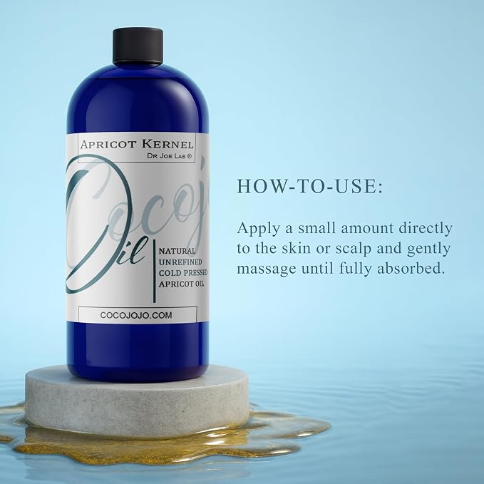 Dr Joe Lab Apricot Kernel Oil - Cold Pressed Pure Natural Moisturizing for Hair and Skin (16 oz)
