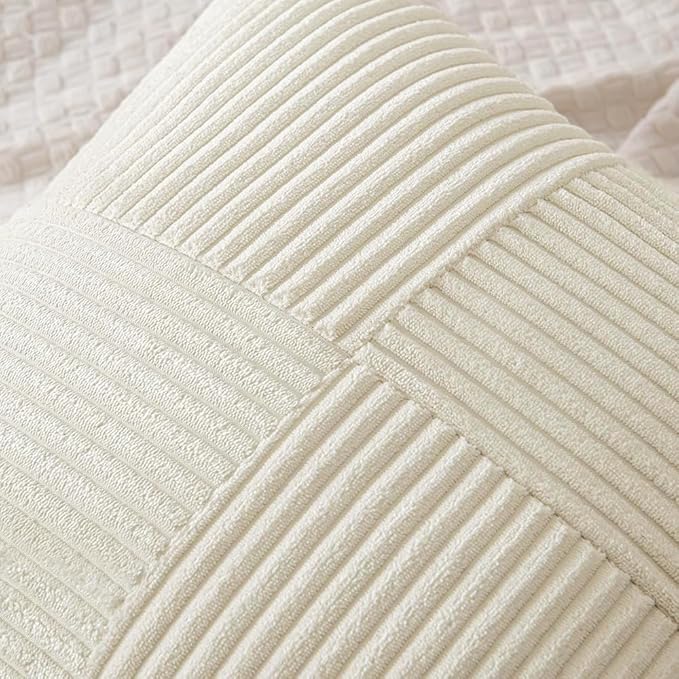 MIULEE Cream White Decorative Lumbar Throw Pillow Covers 12x24 Inch 2 Pack | Beige Neutral Boho Farmhouse Pillow Covers, Soft Cross Corduroy Patchwork Textured Cushion Cases For Couch Sofa Bed