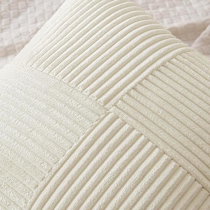 MIULEE Cream White Decorative Throw Pillow Covers for Couch 20x20 Inch | 2 Pack, Beige Neutral Boho Farmhouse Pillow Covers, Soft Cross Corduroy Patchwork Textured Cushion Cases For Bed Sofa