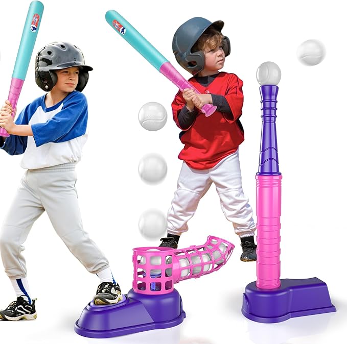 Bennol T Ball Set Toys for Kids 3-5 5-8, Kids Baseball Tee for Boys Toddlers, Auto Ball Launcher, Indoor Outdoor Outside Sports Tee Ball Set Toys Gifts for 3 4 5 6 Year Old Boys Toddler Kids