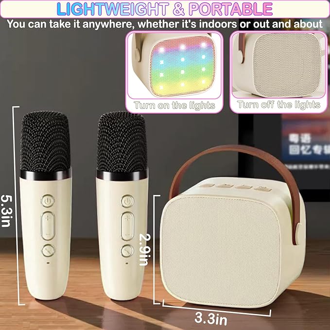 Mini Karaoke Machine for Kids & Adults, Kids Toys for Girls & Boys Gifts, Bluetooth Speaker with 2 Wireless Microphone for Kids Adults Toddler Girls Home Party Birthday Gifts
