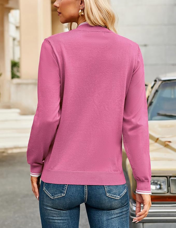 JACK SMITH Quarter Zip Pullover Sweaters for Womens, Rib Polo Sweater Tops | V Neck,Knit,Long Sleeve,Argyle,Open Pattern,Callar,Lightweight,Fashion,Golf Work Business Daily Wear Versatile Pullover Shirt