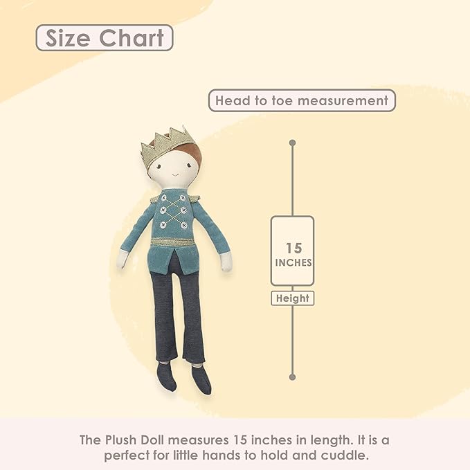MON AMI Doll Prince Jean Luc – 15” Soft & Elegant Stuffed Plush Fashion Doll for Kids of All Ages, Use as Toy or Room Décor