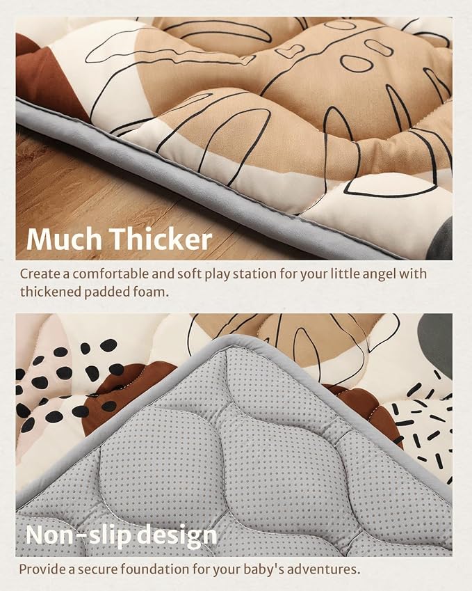 Blissful Diary Baby Play Mats for Floor, 72x48 Inch Extra Thicker & Large Soft Cushioning Foam Playmats for Babies and Toddlers, Foldable Washable Baby Crawling Mat for Playpen, Boho Design