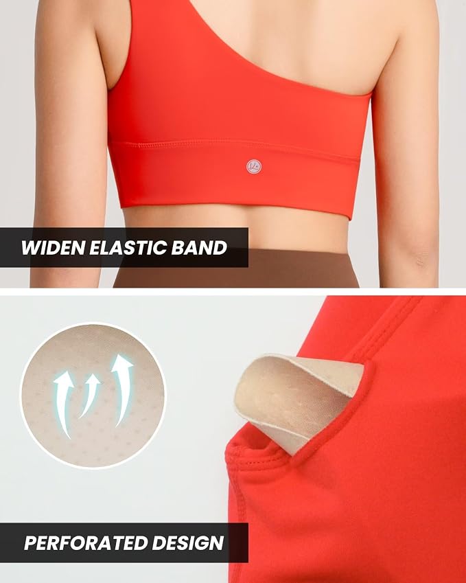 Queenie Ke Womens One Shoulder Sports Bra Left Side Strap Yoga Bras Gym Training Workout Crop Tops