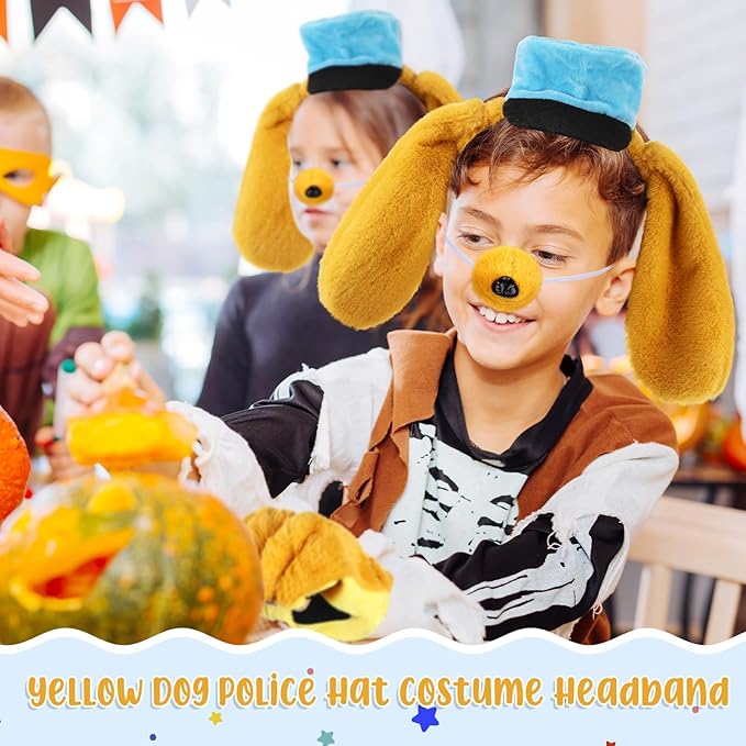 3 Pcs Dog Ear Headband Nose Paw Gloves Yellow Puppy Dog Costume Set Animal Police Cartoon Costume Set For Kids Boys Girls