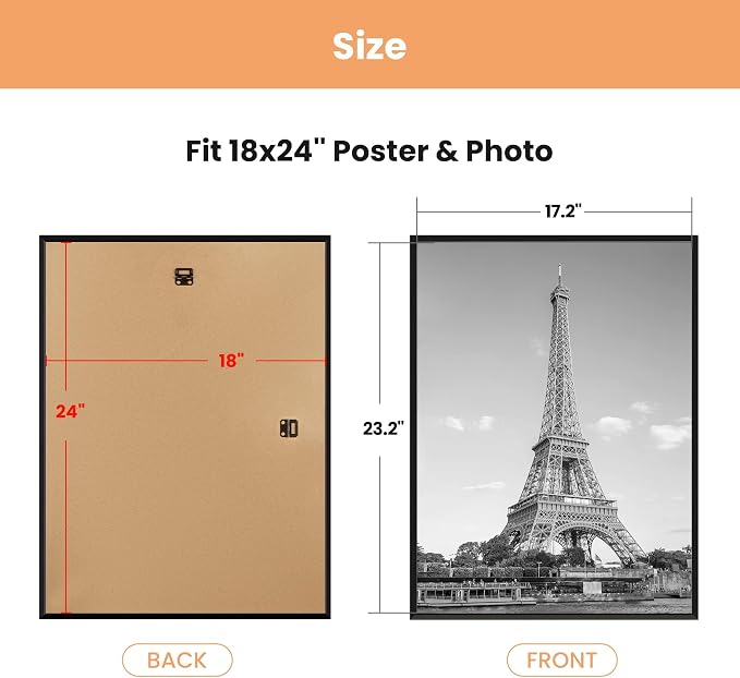 upsimples 18x24 Picture Frame Black 3 Pack, Scratch-Proof Poster Frames 18 x 24 for Photo Gallery - Slide-In Strips, Horizontal or Vertical Wall Mounting | Gallery Wall 18 x 24 Picture Frames Set for Family, Wedding, Christmas, Easy to Change Photos