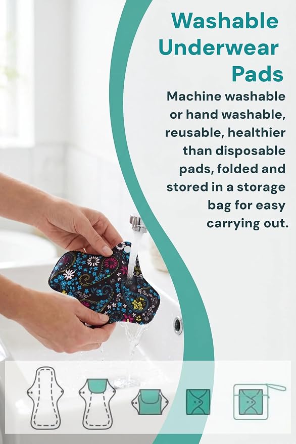 Pure Cotton Pads Sanitary Napkins,Washable Menstrual Pads,Reusable Incontinence Pads,with 1 Storage Bag,Panty Liners Pads Period for Women/Postpartum/Incontinence Patients.Black 2*（S+M+L）