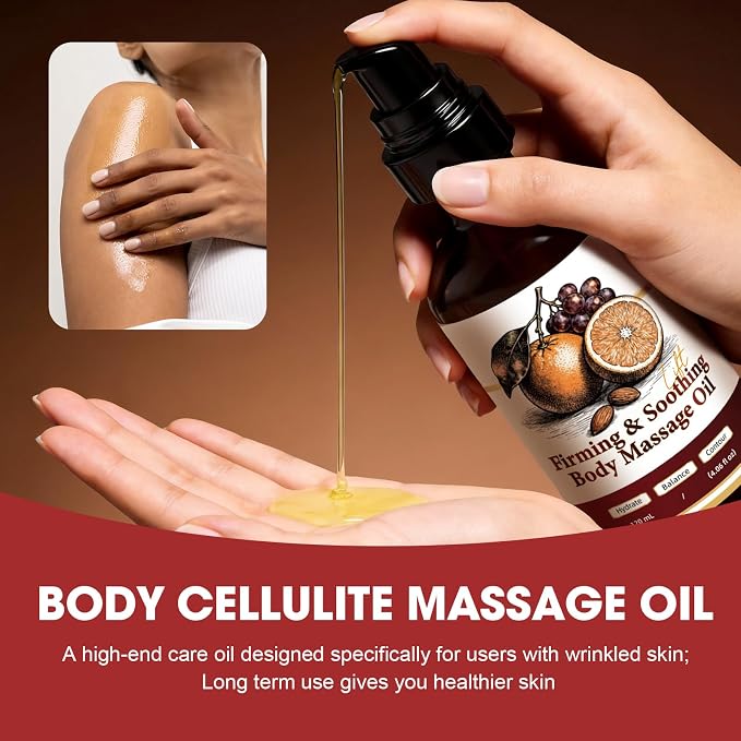 Anti Cellulite Massage Oil with Grapeseed & Sweet Almond Oil – Firming Body Oil for Cellulite, Tightening & Hydrating Body Moisturizer for Full Body, 4 fl oz (120mL)