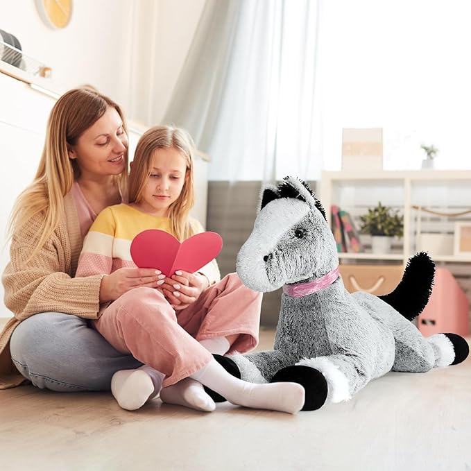 MaoGoLan Large Horse Stuffed Animal for Boy, Big Horse Plush Toy for Girl, Ridable Stuffy Pony for Kid, Stuffed Pony Plush Pillow for Baby Shower, Birthday Gifts or Party Favor, 33 inches, Gray