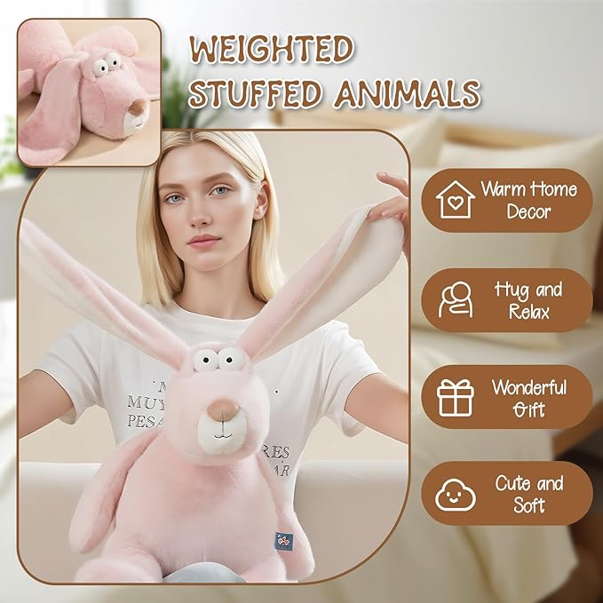 Pink Bunny Stuffed Animals, 17 inch Soft & Cute Rabbit Plush Toy with Lop Eared, Funny Bunny Plush, Ideal Easter Gift for Kids Girls Boys Friends Birthday Christmas