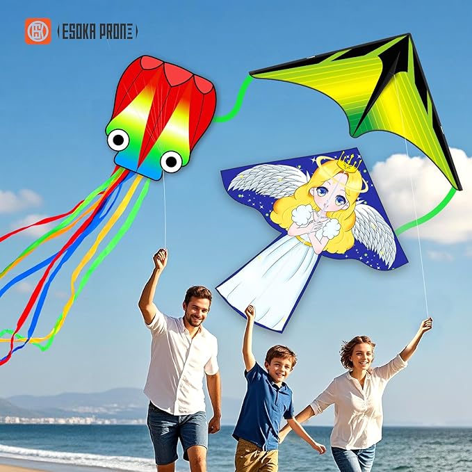 Kites for Kids & Adults,Large Kite for Beginners, Kites for Kids Ages 4-8,Outdoors Activities with Complete Handle, 328ft Kite String & Accessories (Angel+Grassland+Octopus, 3)
