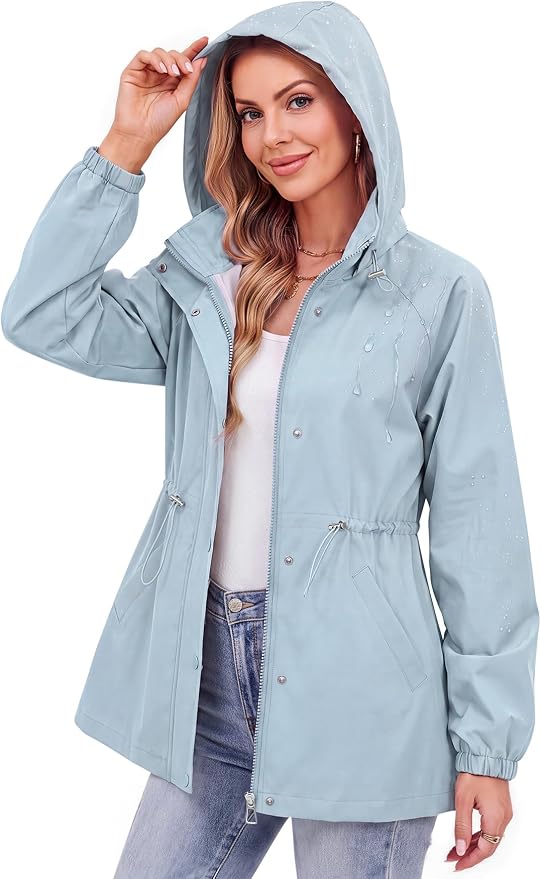 Zando Rain Jacket Women Waterproof - Lightweight Rain Coat with Hood Windbreaker Trench Raincoat for Women 2026 S-2XL