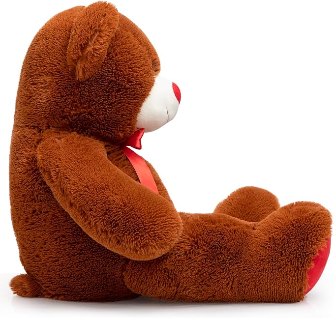 BigTeddy Bear Stuffed Animal Giant Teddy Bear Plush with Red Ribbon Bow Plush Toy Gift for Girlfriend Bride 36 inch Brown