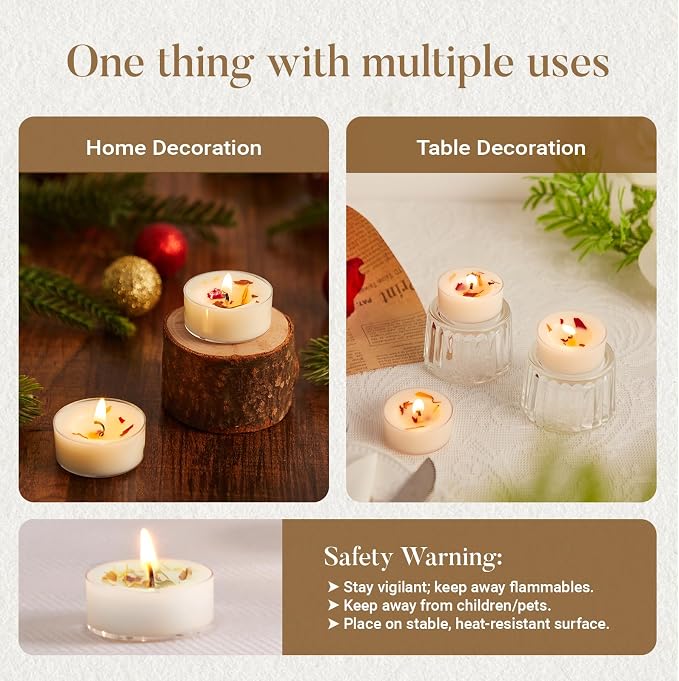Ashlux 4-Hour Acrylic Rose Soy Wax Scented Tea Lights, 16 Pack Bulk | 4-Hour Long Burning, Non-Paraffin, Smokeless, Tealight Candles for Weddings, Table Centerpieces, Home Decor & Christmas