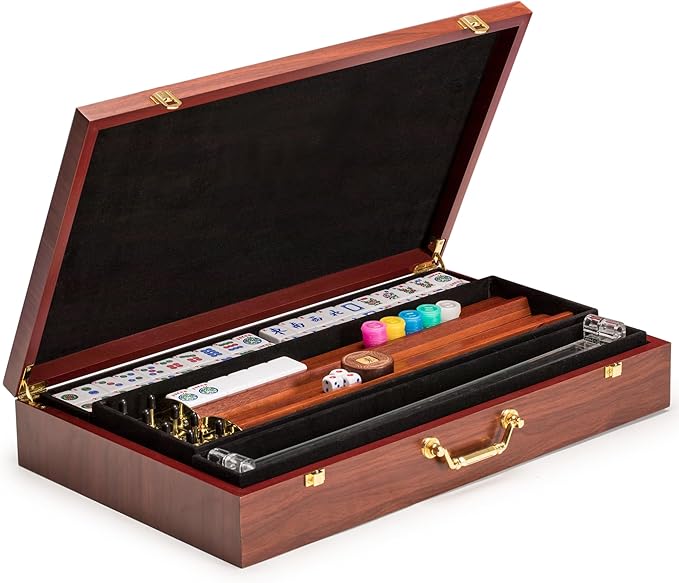 Yellow Mountain Imports American Mahjong Set, Koi Fish with Wooden Case - Four Wooden Racks, Acrylic Pushers, Wright Patterson Scoring Coins, Dice, & Wind Indicator