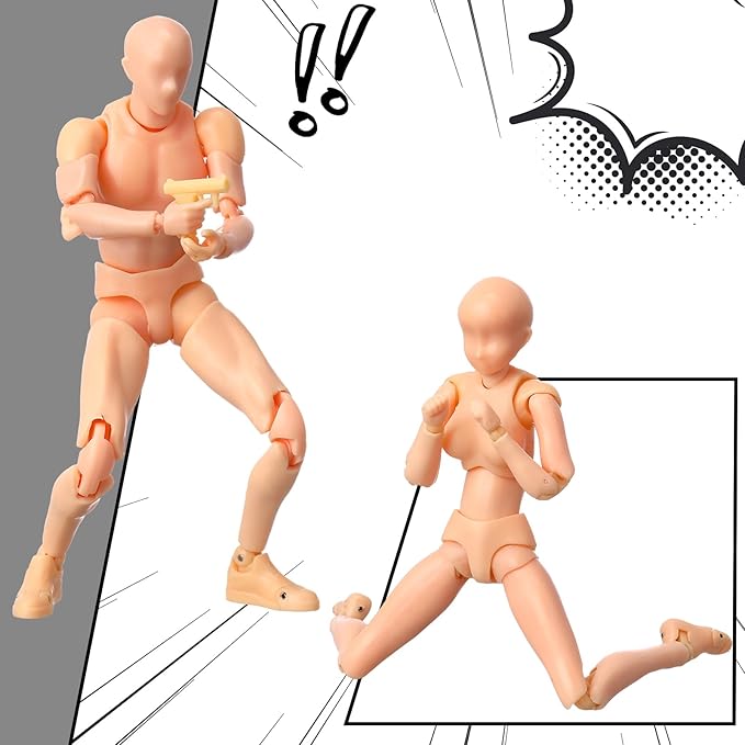 Meooeck 4 Sets Action Figures PVC Body Artists Model posable Drawing Mannequin for Painting, Sketching, Collection Gifts, Home Office Desk Decoration(Beige)