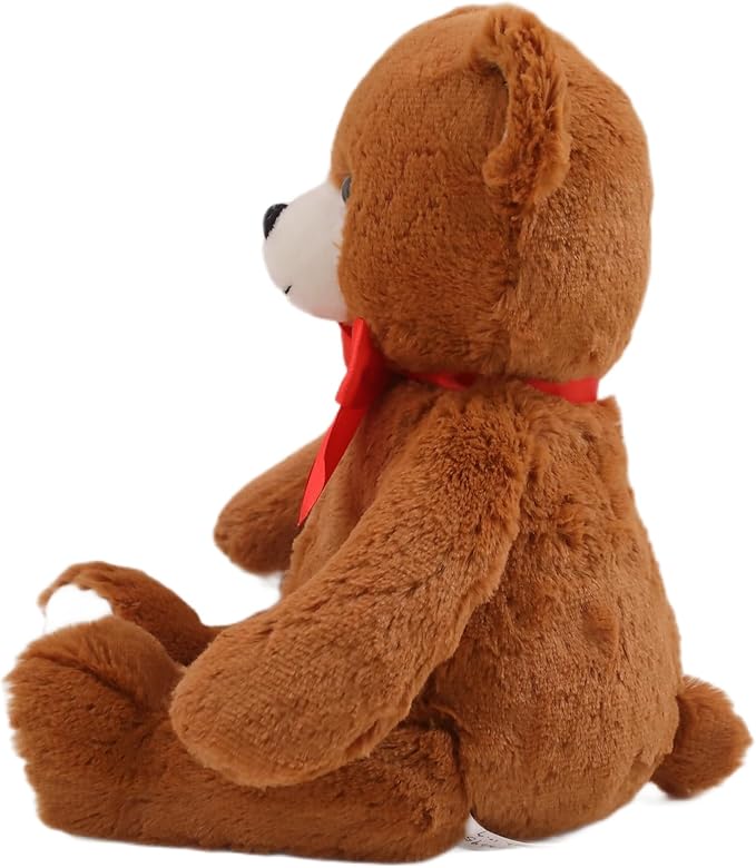 Plushland 15" Sitting Brown Fluffy Bear with Bowknot - Soft Plush Teddy Bear for Kids & Adults - Cuddly Stuffed Animal Gift for All Ages - Adorable Sitting Bear for Home & Nursery Decoration (Brown)