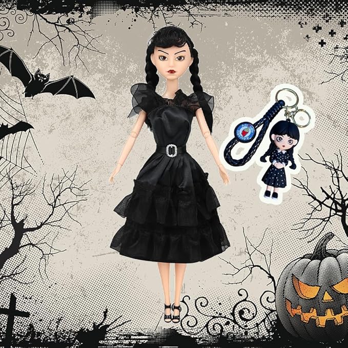 Dumwick 11.5'' Adams Doll with Gift Box, High Heels, Black Dress, and Hair, Perfect Christmas and Birthdays Toy Gift for Girls & Fans(A3)