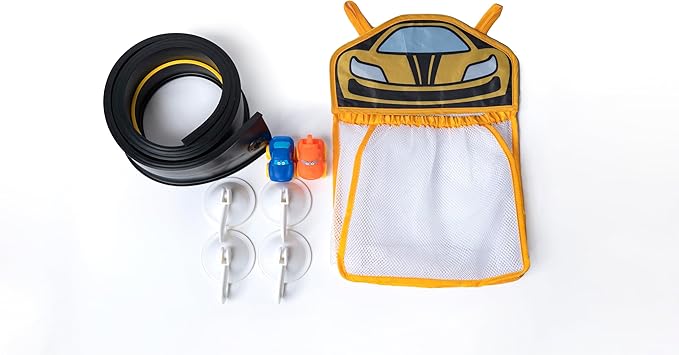 Race Car Bath Toy Set, Toddler Bath Toys, Race car Set, Toddler Gift, Suction Cup Bath Track, 8 Piece Set, Ages 3+, Including Mesh Storage Bag