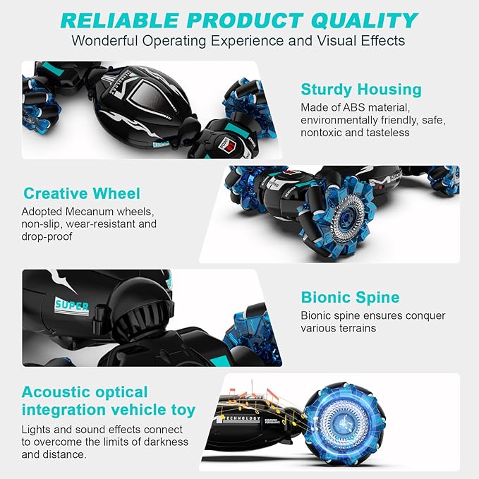 RC Cars, Gesture Sensing Stunt Car Toys for Boys Girls 6-12 Year Old, 2.4Ghz 4WD Hand Remote Control Toy 360° Rotate Transform Off-Road Drift with Lights Music, Birthday Xmas Gifts for Kids