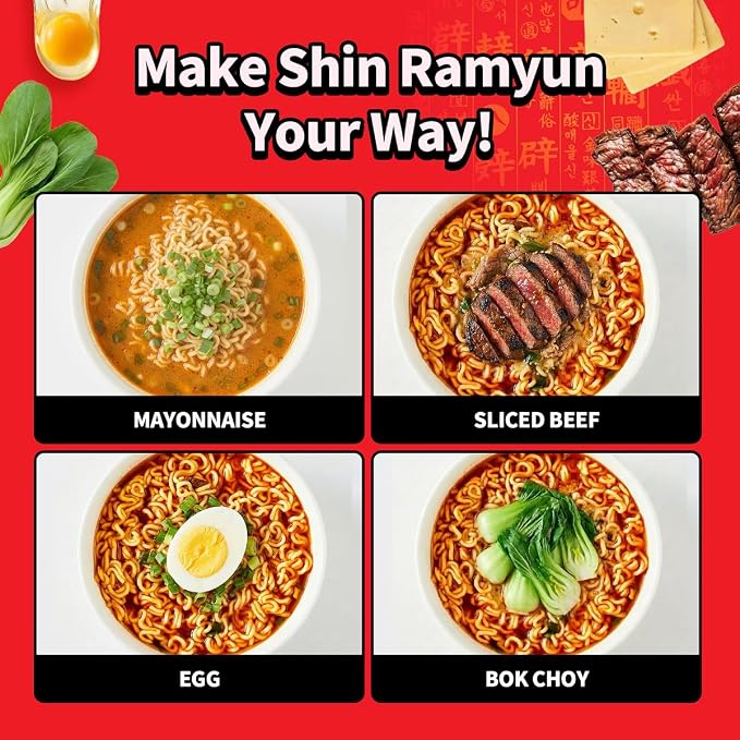 Nongshim Shin Ramyun Bowl Noodles, Spicy Korean Signature Instant Ramyun, Rich Beef Flavored Broth, Quick and Easy, Microwaveable Bowl, 3.03 oz (Pack of 12)