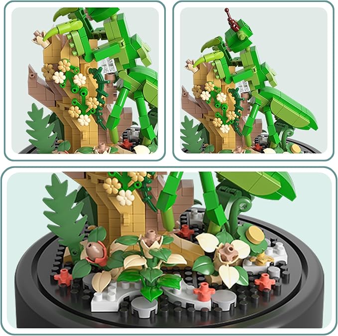 Insects Flower Bonsai Building Set,Adult Mini Animals Friend Set,Insect Collection Gift for Kids,Party Favors Bugs Building Block Kit,Valentines New Year Birthday Gift for Boys Girls(Mantis)
