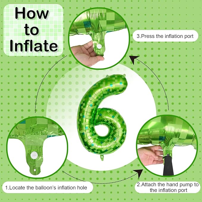 Gaint Green Pixel Number 6 Balloon, Dark Kelly Green Self Inflating 6 Balloons Number, 40 Inch Pixel Foil Six Balloon for Boys Kids 6th Birthday Party Video Game Forest Golf Patrick's Day Decorations