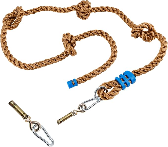Climbing Rope for Kids, 8.2 FT Long with 4 Knotted Steps, Playground Accessories, Rope Swing for Obstacle Course, Treehouse Swingset Accessories Training for Kids Outdoor（Brown）