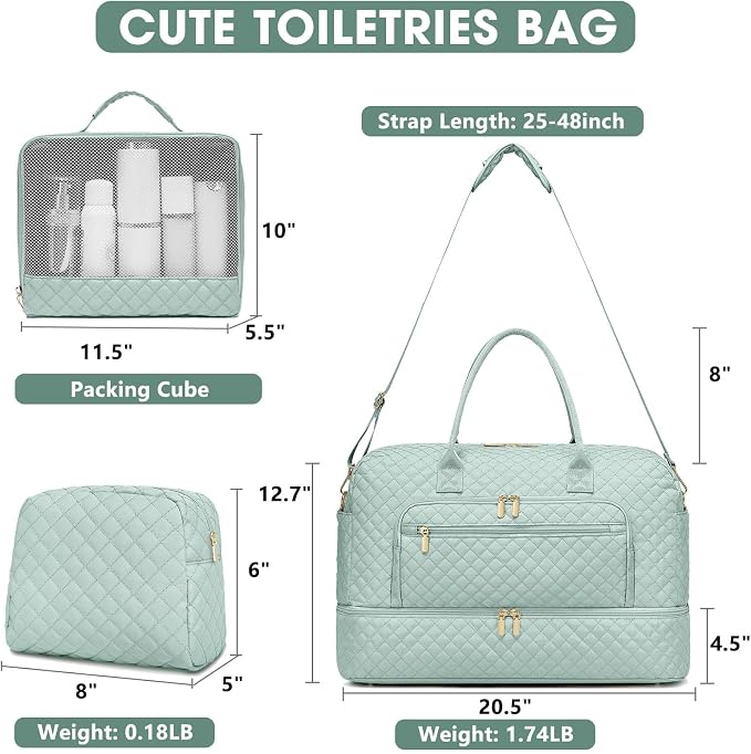Large Women Travel Duffle Bag, Weekender Bags for Women with Shoe Compartment, Carry on Overnight Bag with Toiletry Bag, Gym Duffel Bag with Wet Pocket, Hospital Bags for Labor and Delivery 3 PCS Set
