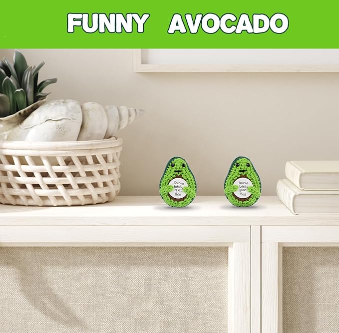 Hoedia Handmade Emotional Pickle Gift, Cucumber Crochet Doll Inspirational Gifts with Cards, Cute Knitted Funny Support Pickle Avocado Friend Birthday (Positive Avocado)